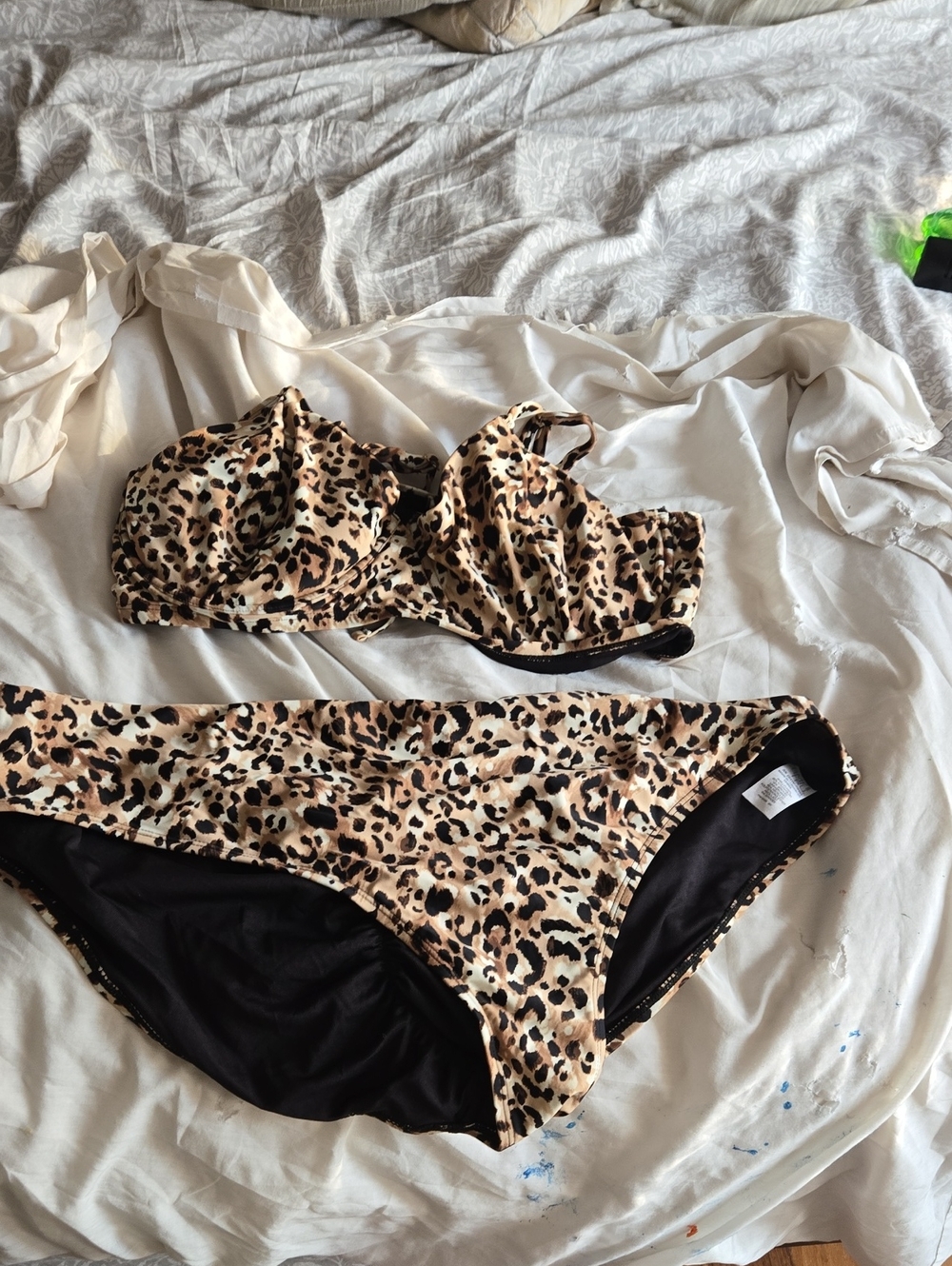 Time and Tru Leopard Print Bikini Set in Beige and Black